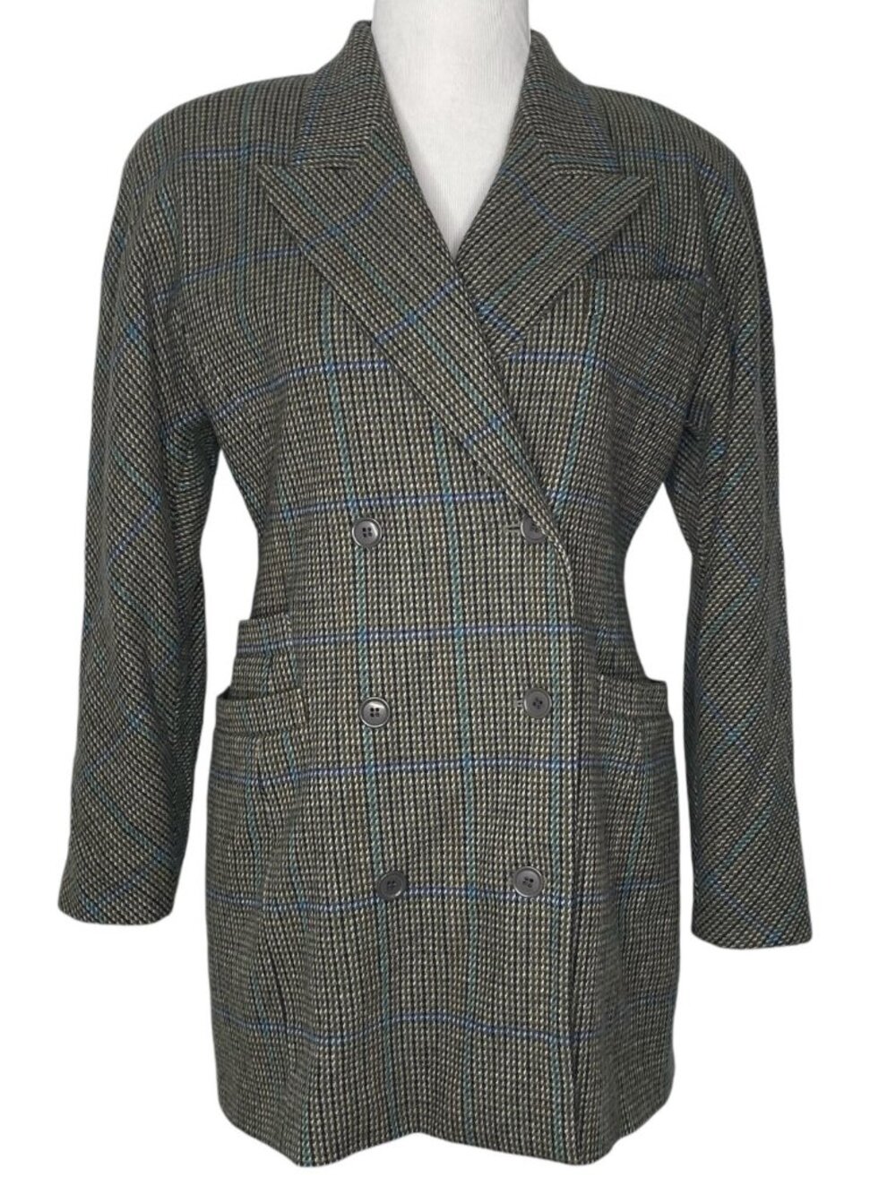 Vintage Escada Wool Blazer by Margaretha Ley Size 38 EU Plaid Double Breasted